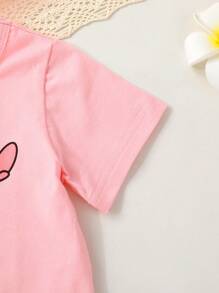 3 件套柔软、时尚、舒适、可爱的女孩手势和心形印花 T 恤套装 - 彩色 - 查看 7