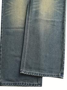 American High Street Design Washed Cat Whisker Distressed Blue Jeans Men's Loose Straight Denim Trousers