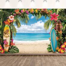Hawaii Beach Background, Tropical Floral Ocean And Sky Scene, Party Backdrops, No Electricity Needed, Suitable For Bridal Shower, Birthday, Housewarming, Anniversary And General Celebration - Multicolor - View 9