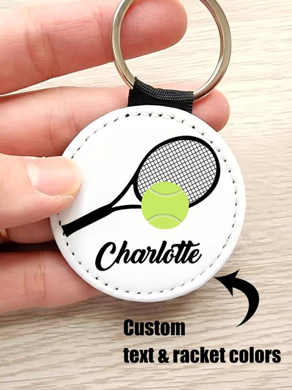 1pc Custom Keychain PU Leather Tennis Pattern Keychain Double-Sided Printing Single-Sided Printing Custom Text Keychain Suitable For Party Gifts, Competition Gifts, Valentine's Day Gifts, Father's Day Gifts, Mother's Day Gifts, Gifts For Best Friends