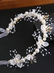 1 pièce Accessoire de cheveux boho printanier pour mariée avec perles, couronne de fleurs, guirlande de mariée, serre-tête, bijoux pour cheveux, cadeau pour enfants