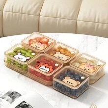 WORTHBUY Caja de almacenamiento de alimentos cuadrada de plástico con tapa, caja sellada reutilizable a prueba de humedad para bocadillos, frutos secos y caramelos, con diseño de dibujos animados transparente, apta para la cocina, la sala de estar y la oficina
