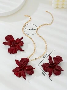 1 Set de joyas de pendientes y collar con flores rojas, joyería de moda como regalo para mujeres para viajes, fiestas, vacaciones