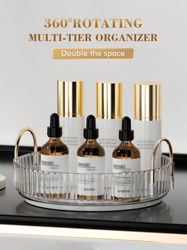 360° Rotating Cosmetic Storage Box, Large Capacity Skin Care Cosmetics Storage Box 3-Layer Perfume Storage Box Cosmetic Dressing Table Storage Box With Makeup Brush Holder, Suitable For Bedroom, Bathroom, Dressing Table Countertophome Bathroom Decor Bathroom Organizer Summer Makeup Organizer