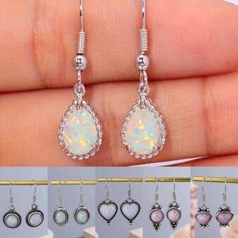 1pair European And American Style Opal Earrings, Ladies' Jewelry