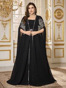 SUPGIR Convertible Sleeveless Bead-Embellished Formal Dress With Floor-Length Skirt