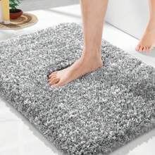 Yimobra Bathroom Rugs Non Slip Washable 24x17, Ultra Soft And Water Absorbent Bath Mats, Plush Fluffy Shower Mat Outside, Microfiber Thick Matts For Bathroom Floor/Sink, Light Gray And White
