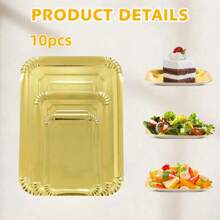 10/20pcs Golden Paper Plates, Light-Weight Rectangle Dinner Plates, Disposable Platters Serving Dish, Large Serving Tableware Food Trays For Cookie Cake Dessert Snack Appetizers Holiday Picnic Party Supplies Birthday ﻿