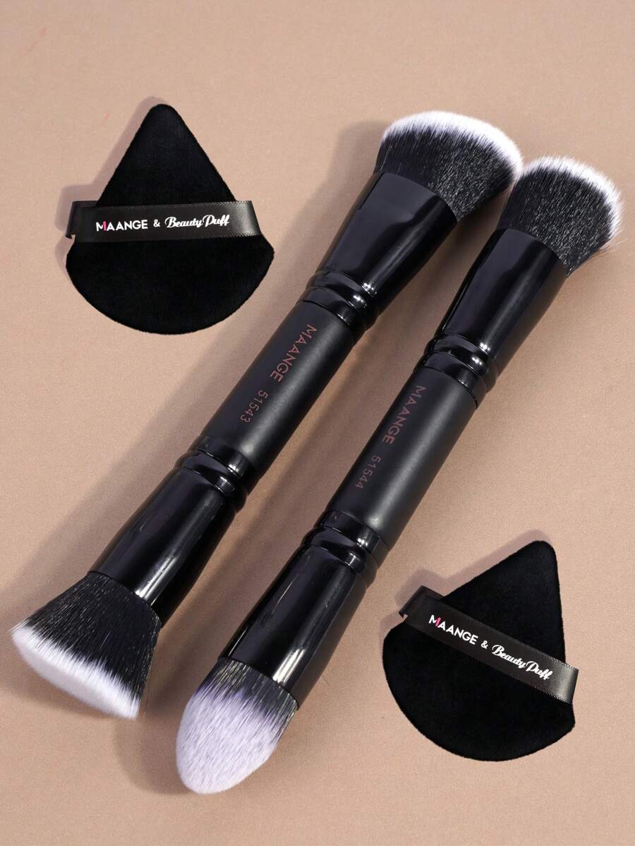 MAANGE 4 piezas Juego de herramientas de maquillaje profesional, 2 piezas Brochas de maquillaje faciales de doble extremo y 2 piezas Esponja de polvo triangular, Brocha de base biselada y cónica, Brocha de contorno, Brocha de sombra, Herramientas de maquillaje con fibra suave y amigable con la piel para un fácil transporte, Juego para viajes, Regalo para mujeres y niñas, Juego de brochas, Juego de brochas de maquillaje, Juego completo de maquillaje, Juego de brochas de maquillaje, Juego de maquillaje completo, Juego de brochas, Juego de brochas de maquillaje, Juego de regalo de maquillaje, Juego