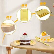 10/20pcs Golden Paper Plates, Light-Weight Rectangle Dinner Plates, Disposable Platters Serving Dish, Large Serving Tableware Food Trays For Cookie Cake Dessert Snack Appetizers Holiday Picnic Party Supplies Birthday ﻿
