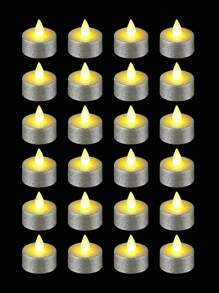 6/12/24 stuks LED Kerst Decoratieve Theelichtjes, Batterij-aangedreven Vlamloze Realistische Waxkaarsen, Zilveren Glitter Theelichtjes, Rookloze Winddichte Kaarsen Voor Bruiloft, Halloween, Kerstmis, Woondecoratie