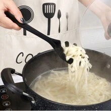 1 pièce Cuillère de cuisine en plastique noir de 34,5 x 8 cm, convient pour la cuisson des pâtes, spatule en silicone résistante à la chaleur pour ustensiles de cuisine antiadhésifs, cuillère de cuisine, louche à soupe, riz
