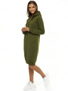 Robe sweat-shirt à capuche femme casual de couleur unie