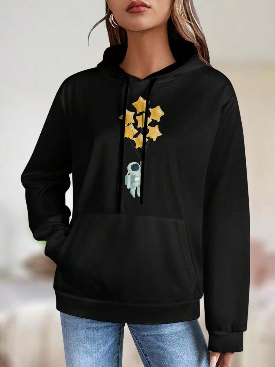 The Star Balloons A Whimsical Journey Through Space With Astronauts Cute Balloons And Dreamy Fantasy In Watercolor For Women's Hoodies
