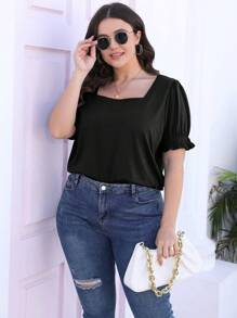 GEREARC Womens Top Square Neck Ruffled Cuffs Sleeve Cute Loose Blouse T Shirts