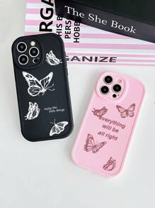 3 pièces / set Étuis de téléphone mats créatifs et de luxe avec imprimé papillon, compatibles avec les séries 13/15/16/14 et Galaxy, disponibles en noir, rose et blanc