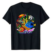 Tropical Fish TShirt Tropical Shirts For Women T-Shirt, Women's Printed T-Shirt 220g, 100% Cotton, Retro Fashion Street Women's Short Sleeves, Round Neck Casual Women's Outdoor Short Sleeves, Daily Four Seasons Wear, Holiday Gifts
