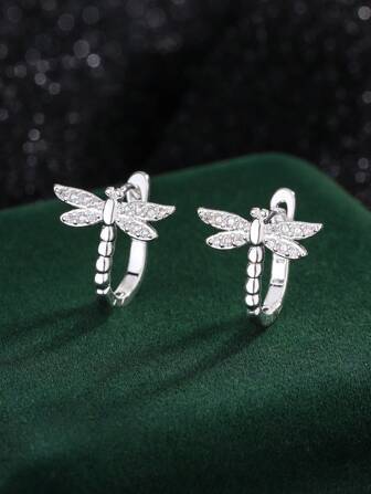 Dragonfly Stud Earrings, Minimalist Vintage Zirconia Insect Earrings