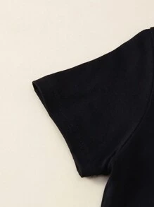 2 件套女孩休闲蝴蝶结装饰全身印花上衣和牛仔效果阔腿裤户外套装，仿珍珠印花，春夏 - 彩色 - 查看 5