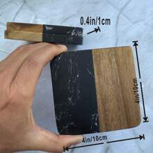 一包 3 个相思木和天然黑石杯垫家庭厨房餐厅酒店酒吧娱乐用品方便实用户外烧烤节日聚会酒吧杯垫咖啡桌杯垫带防滑泡沫垫贴纸，木制工艺杯垫礼品创意 - 彩色 - 查看 3