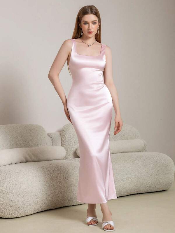 Square Neck Backless Cut Out Crisscross Up Trim Mermaid Hem Bodycon Elegant Formal Evening Gowns, Party Dress, Wedding Guest Dress, Evening Dress