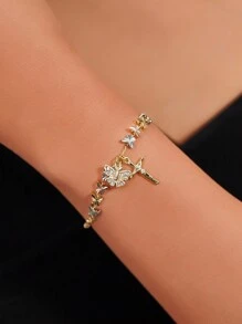 1 Peça Pulseira com Pingente de Borboleta e Cruz de Design Bonito e Minimalista em Três Cores para Meninas/Mulheres