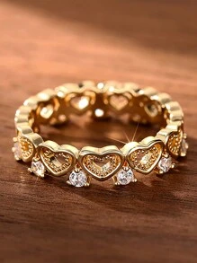1pc Elegant Heart Shaped Cutout Zirconia Ring In 925 Silver Fashionable And Stylish Women's Birthday Gift Perfect For Dates And Parties