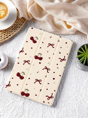 1 pieza Funda protectora plana con patrón de lazo de cereza, compatible con iPad 10.2", iPad Pro 11" 2021/2020/10a generación, iPad Mini 4/5/6, Galaxy Tab A8 10.5" 2022, Matepad 10.4/Tab, con ranura para lápiz, función de suspensión/activación automática