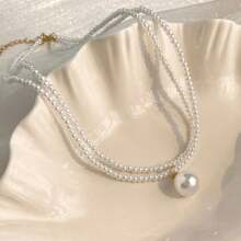 1pc Women Vintage Wrapped Double Layer Pearl Necklace, Elegant Small Designer Collarbone Necklace. Double Layer French Retro Pearl Chain Collarbone Necklace, Minimalist Versatile Pendant Necklace, Christmas, Thanksgiving, Valentine's Day Gift Valentines