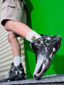 2025 Wiosna Nowe Ultra Lekkie Grube Dno Duże Rozmiary Buty Koszykarskie Duże Damskie Buty Outdoorowe Sportowe Buty Antypoślizgowe I Odporne Na Zużycie Buty Do Biegania Miękkie I Wygodne Buty Do Wędrówek Amortyzujące Odbicie Buty Casual Wzór Losowy Asymetryczny Wzór - Czarne - Zobacz 11