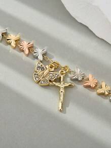 1 Peça Pulseira com Pingente de Borboleta e Cruz de Design Bonito e Minimalista em Três Cores para Meninas/Mulheres
