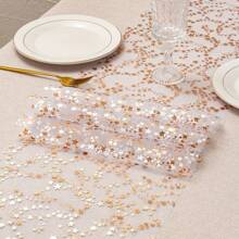 1 rouleau de nappe à motif étoiles, runner de table de décoration de maison pour tous les jours et les fêtes, runner de table élégant en feuille d'or pour les fêtes, cadeau parfait pour l'anniversaire, les fêtes, le mariage, la Saint-Valentin