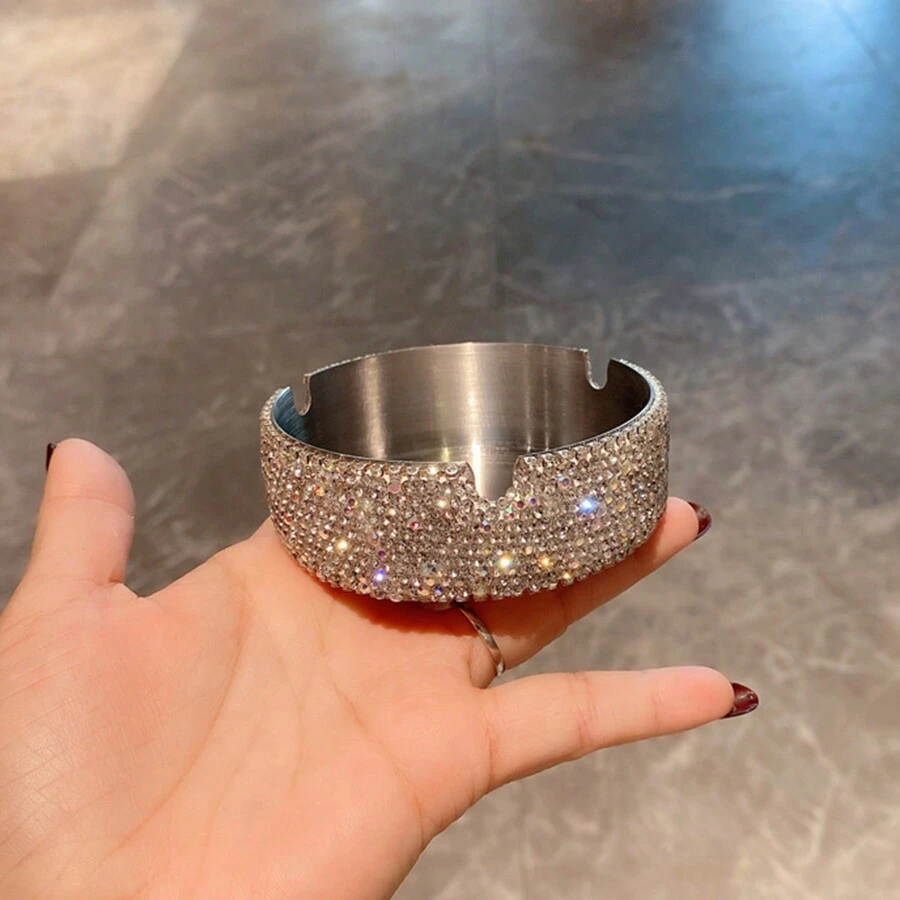 1 pieza Cenicero decorativo con diamantes de imitación, cenicero decorativo de escritorio para bar, oficina y hogar, decoración de habitación, decoración del hogar