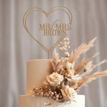 1 Stück personalisierter Hochzeitstorten-Aufsatz mit Herz, individueller Paar-Name Torten-Aufsatz, Herz Acryl Torten-Aufsatz, Mr und Mrs Torten-Aufsatz, unvergessliches Geschenk für Jahrestag, Hochzeitssaison und Valentinstag, Hochzeitsartikel