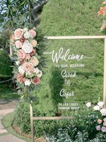 Rose Wedding Arch Flowers Artificial Flower Swag Pink Wedding Sign Flowers Wedding Flower Greenery Arrangements For Ceremony And Reception Backdrop Decoration