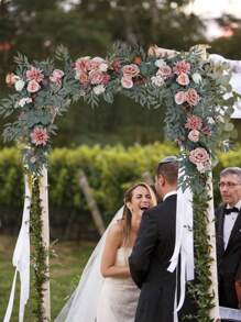 Pink Artificial Eucalyptus Garland With Flowers 6FT, Table Runner Decor Arch Backdrop Head Table Decorations For Wedding Sweetheart Table Centerpieces Rehearsal Dinner Bridal Shower Decoration Party Favors Room Decor Bride