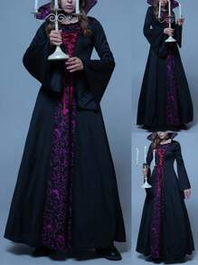 Women's Renaissance Cosplay Costume Long Flared Sleeve Vampire Dress For Themed Party - Black - View 7