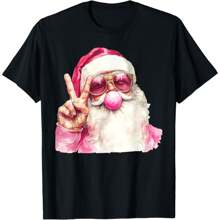 Retro Santa Christmas Blowing Bubble Cool Santa Peace Sign T-Shirt