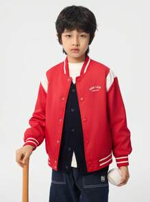 Balabala Chaqueta De Béisbol Con Bloques De Color Para Niños Para La Primavera - rojo chino - Ver 2