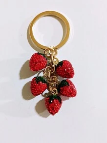 1pc Red Fully Studded 3D Strawberry Keychain, Keyring Key Holder Charm, Fashion Accessories Gift For Friends Car Accessories Bag Charm Backpack For School Cute Goth Y2k
