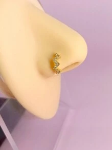 1pc Copper Alloy Nose Ring With Wave, Chevron, Butterfly, 5 Rhinestones Design, Delicate Rhinestone Nose Hoop Nose Piercing Jewelry, Fashionable Versatile Nose Ring For Women