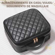 1 neceser de viaje con espejo iluminado por LED, organizador de brochas de maquillaje, estuche de maquillaje con espejo, neceser de maquillaje portátil, organizador de cosméticos de viaje, neceser de cosméticos, estuche de cosméticos con compartimentos ajustables, organizador de cosméticos impermeable, herramienta de almacenamiento, con espejo, con compartimentos, con organizador de brochas de maquillaje, con asa de transporte, diseño de rombos, alta calidad, adecuado para el hogar, la empresa, la escuela, de viaje (rombo negro, rombo rosa)