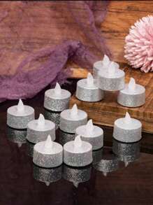 6/12/24 stuks LED Kerst Decoratieve Theelichtjes, Batterij-aangedreven Vlamloze Realistische Waxkaarsen, Zilveren Glitter Theelichtjes, Rookloze Winddichte Kaarsen Voor Bruiloft, Halloween, Kerstmis, Woondecoratie