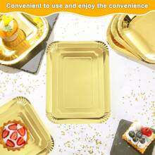 10/20pcs Golden Paper Plates, Light-Weight Rectangle Dinner Plates, Disposable Platters Serving Dish, Large Serving Tableware Food Trays For Cookie Cake Dessert Snack Appetizers Holiday Picnic Party Supplies Birthday ﻿
