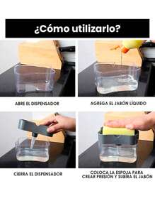 Dispensador de Jabon Liquido con Esponja Lava Trastes Cocina Dispensador facil de usar para Fregadero con Esponja - Gris - Ver 7