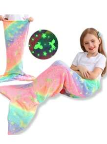 Manta Cobija con Cola de sirena Flourecente Frazada Niña Infantil Adolecente - ARCOIRIS  E - Ver 1