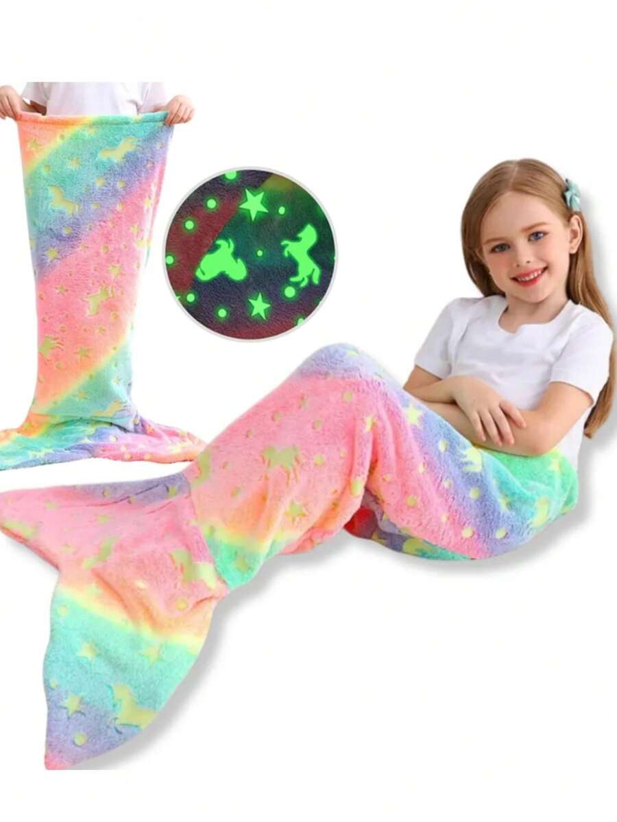 Manta Cobija con Cola de sirena Flourecente Frazada Niña Infantil Adolecente - ARCOIRIS  E - Ver 1
