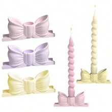 Bougeoir style Ins avec nœud rose, convient pour les bougies, bougeoir en plâtre décoratif, décoration centrale, convient pour la table à manger, le dîner de mariage