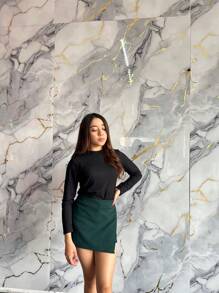 Women Summer Solid Wrap Skort - Dark Green - View 2