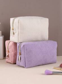 1/2pcs Corduroy Solid Colour Cosmetic Bag,Large Capacity Pencil Case Corduroy Cosmetic Bag,Portable Travel Toiletry Bag,Back-To-School Gifts, Stationery And School Supplies, Travel Reusable Storage Bags,Aesthetic Makeup Storage Bag